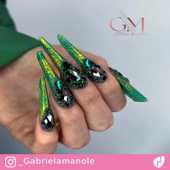 Snake Skin Nails with Crystals and Caviar